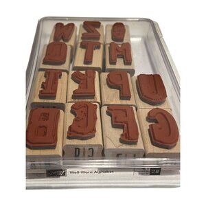 Stampin Up! Well-Worn Alphabet Rubber Stamp Set Of 28 Wooden Blocks